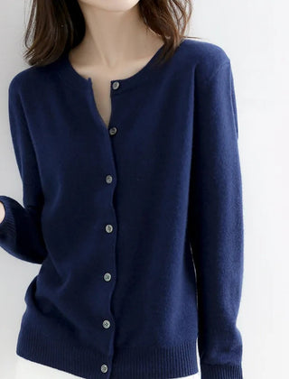 Soft button-front knit cardigan with round neckline in a flattering everyday silhouette