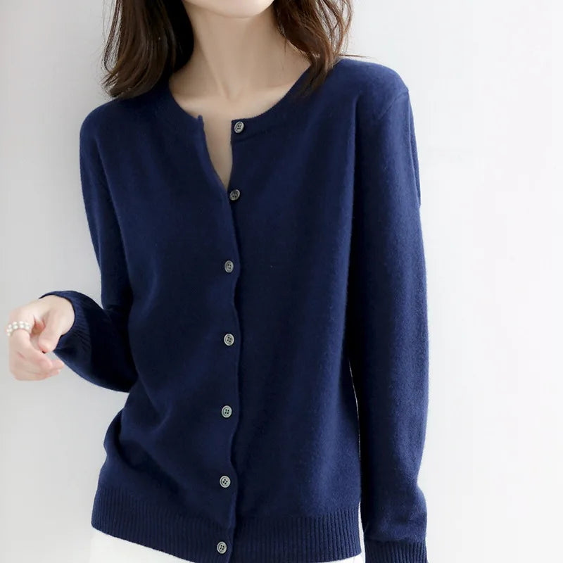 Soft button-front knit cardigan with round neckline in a flattering everyday silhouette