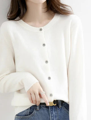 Soft button-front knit cardigan with round neckline in a flattering everyday silhouette