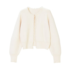 Pearl-trimmed soft knit cardigan for women in black and white