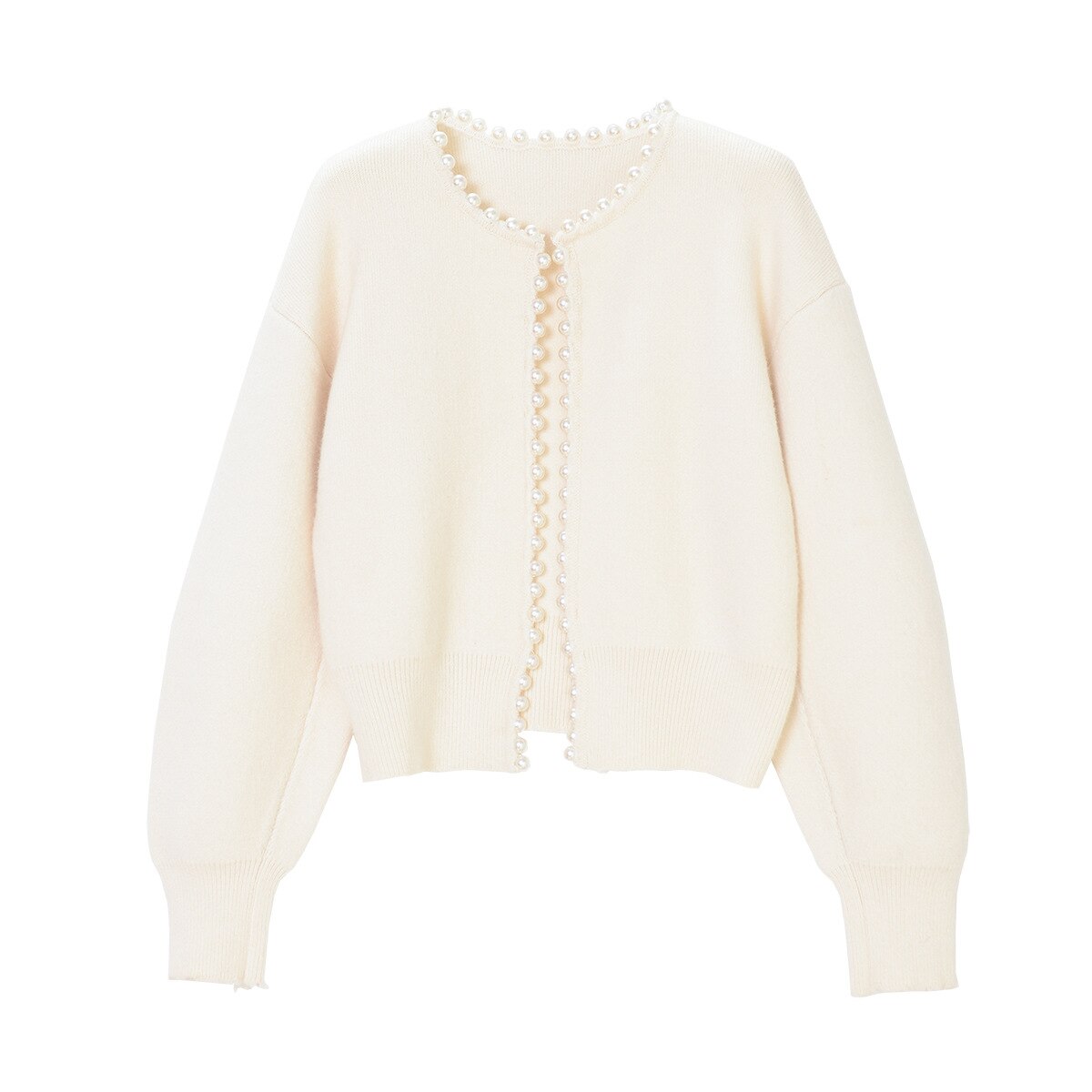 Pearl-trimmed soft knit cardigan for women in black and white