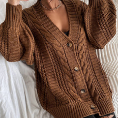 Oversized cable knit cardigan with dropped shoulders, slouchy sleeves and ribbed trim