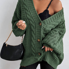 Oversized cable knit cardigan with dropped shoulders, slouchy sleeves and ribbed trim