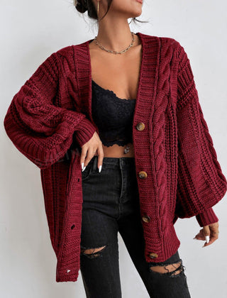 Oversized cable knit cardigan with dropped shoulders, slouchy sleeves and ribbed trim