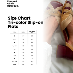 Tri-color woven slip-on flats in burgundy and blue with intricate weaving detail
