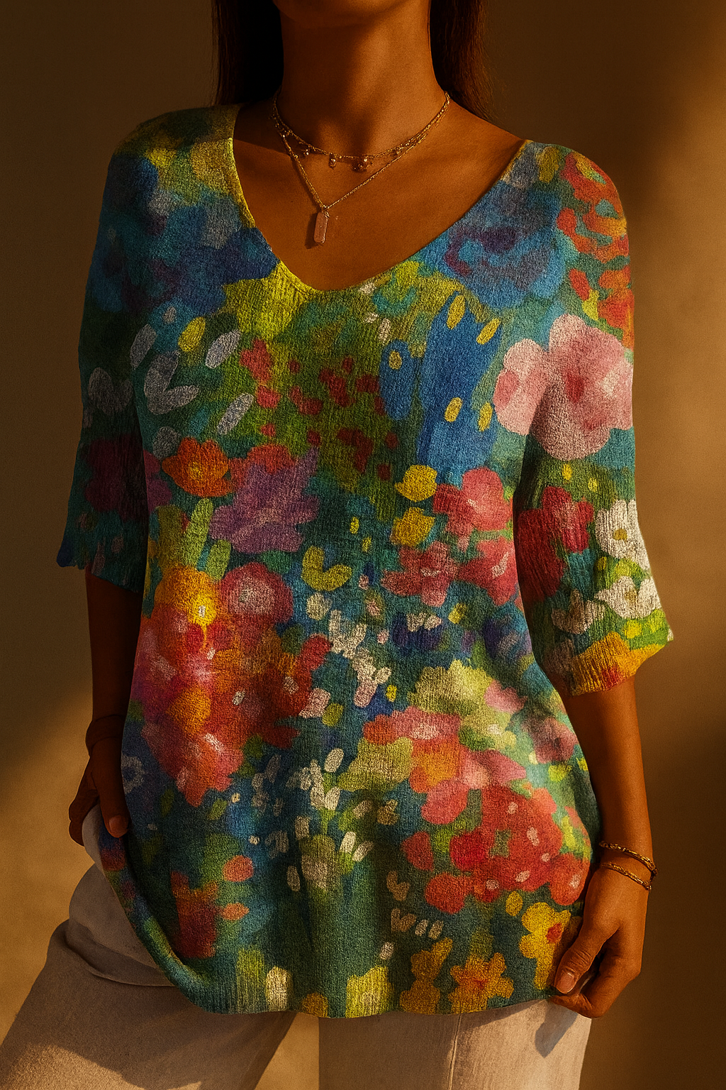 Louise | Painterly Floral V-Neck Tunic