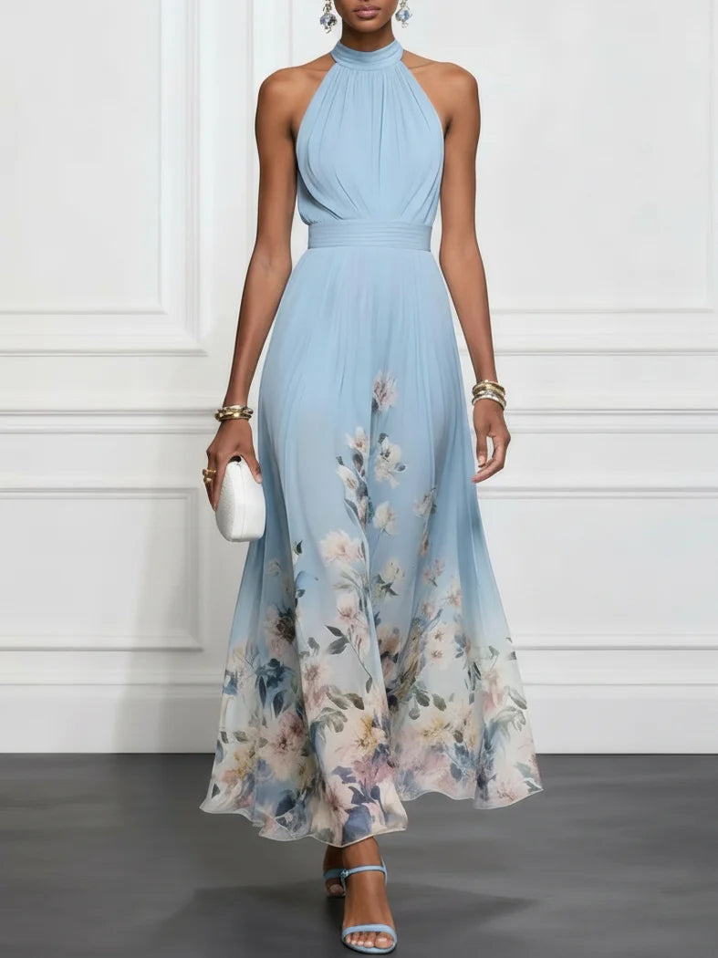 Rosalyn | Blue Floral Halter Maxi Dress