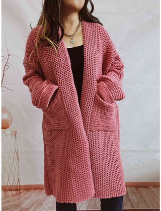 Oversized chunky knit open-front cardigan with long sleeves for women