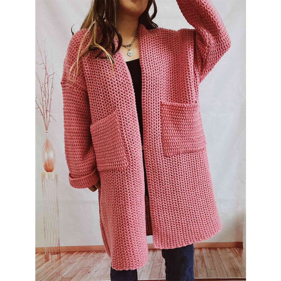 Oversized chunky knit open-front cardigan with long sleeves for women