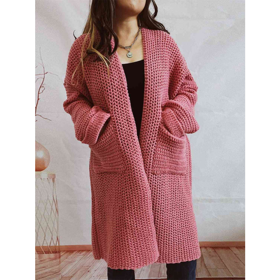 Oversized chunky knit open-front cardigan with long sleeves for women