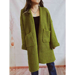 Oversized chunky knit open-front cardigan with long sleeves for women