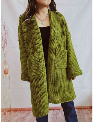 Oversized chunky knit open-front cardigan with long sleeves for women