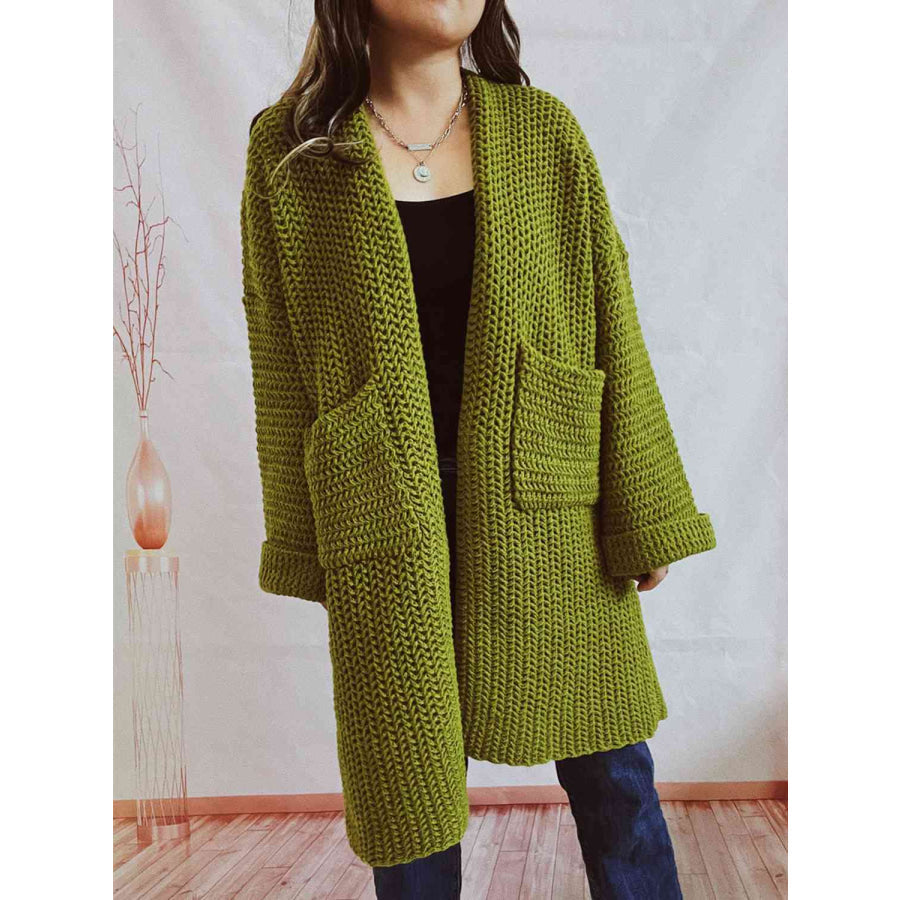 Oversized chunky knit open-front cardigan with long sleeves for women