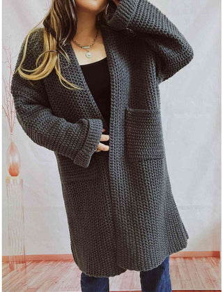 Oversized chunky knit open-front cardigan with long sleeves for women