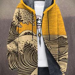 Eloise art-inspired hoodie shown in a bold colourful print, worn casually