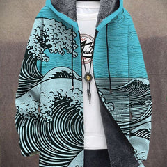 Eloise art-inspired hoodie shown in a bold colourful print, worn casually