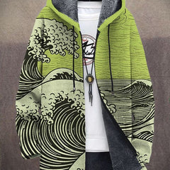 Eloise art-inspired hoodie shown in a bold colourful print, worn casually