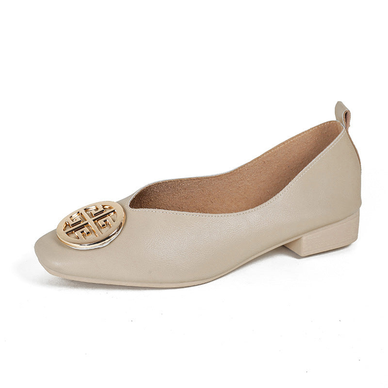 Leather square-toe flats shown in black, brown, green, beige and red