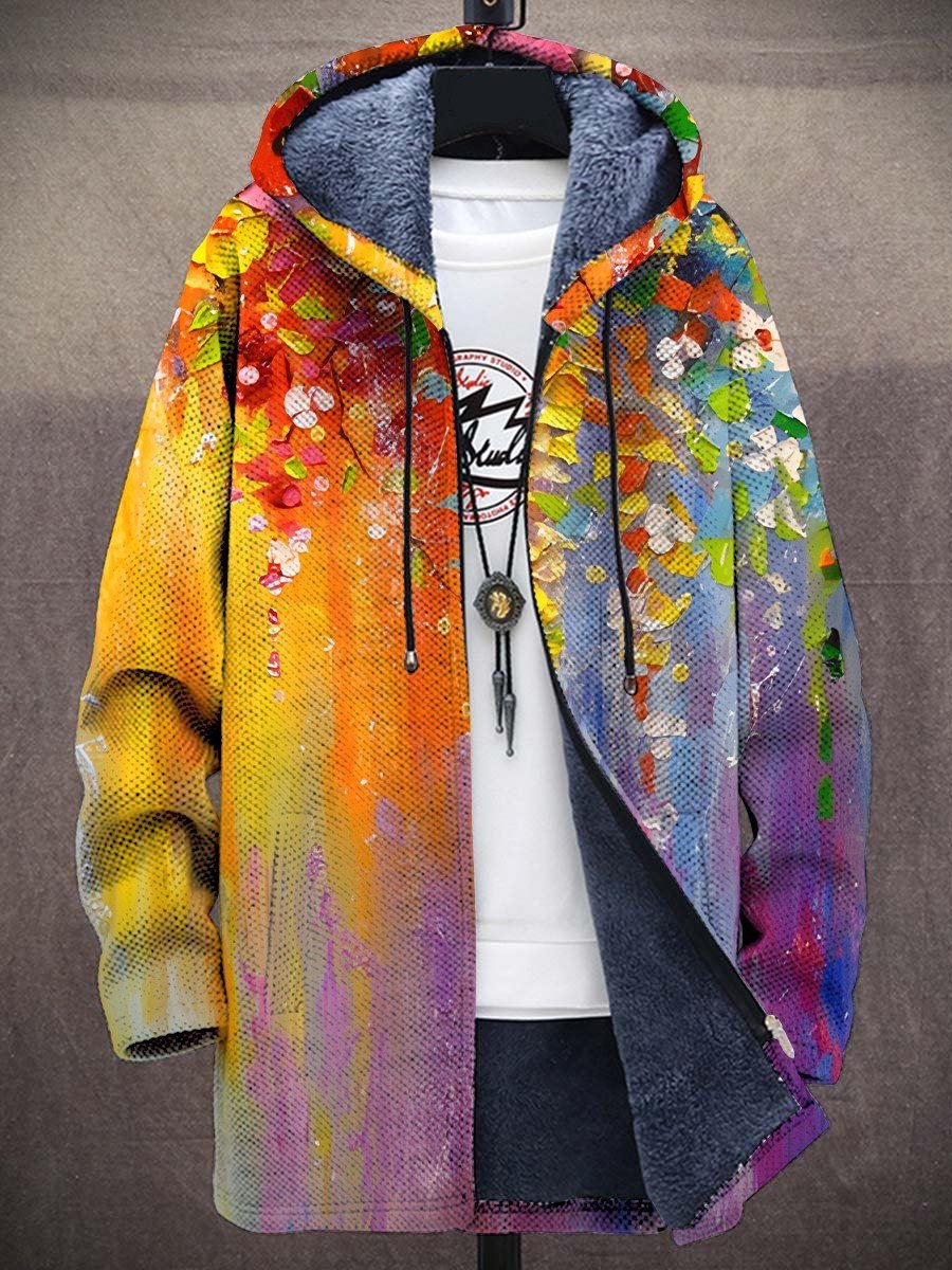Woman wearing the Addison art-inspired statement hoodie in a relaxed casual style