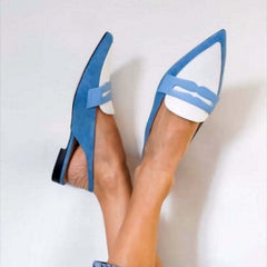 Blue and white two-tone pointed-toe slingback loafers for women