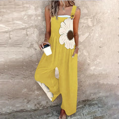 Printed wide-leg jumpsuit with adjustable straps for women