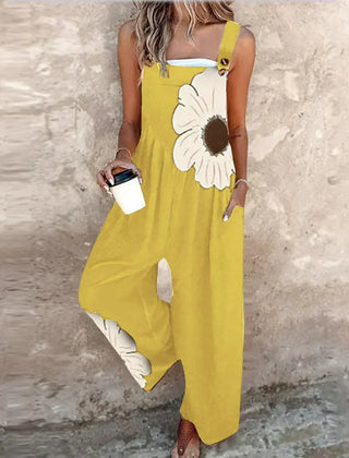 Printed wide-leg jumpsuit with adjustable straps for women