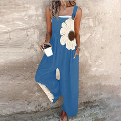 Printed wide-leg jumpsuit with adjustable straps for women