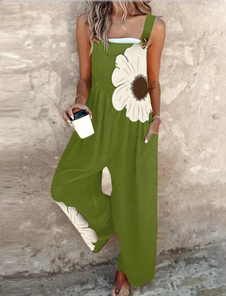Printed wide-leg jumpsuit with adjustable straps for women