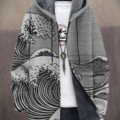 Eloise art-inspired hoodie shown in a bold colourful print, worn casually