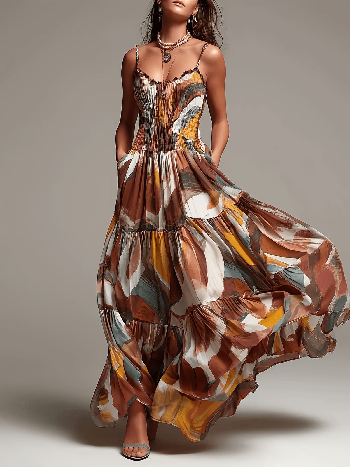 Cordelia™ Abstract Print Tiered Maxi Dress