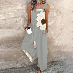 Printed wide-leg jumpsuit with adjustable straps for women
