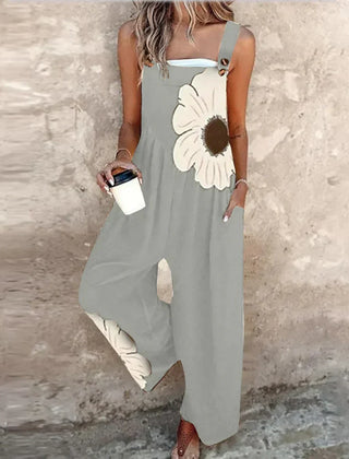 Printed wide-leg jumpsuit with adjustable straps for women