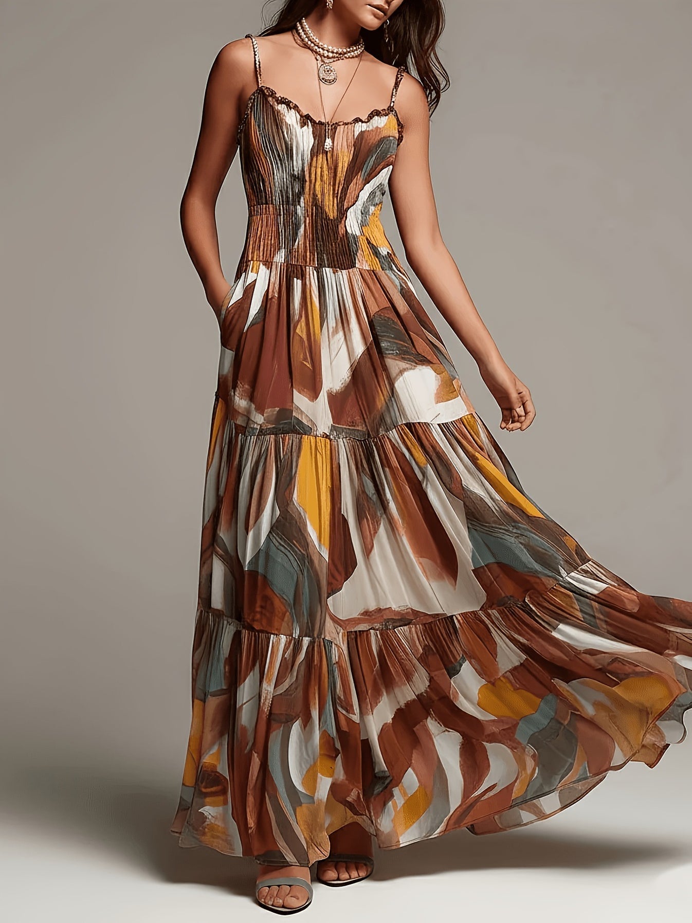 Cordelia™ Abstract Print Tiered Maxi Dress