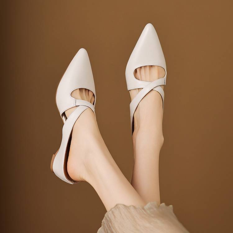 Selva Genuine Leather Cross-Strap Pointed Mules