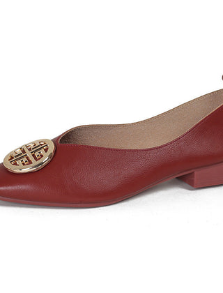 Leather square-toe flats shown in black, brown, green, beige and red