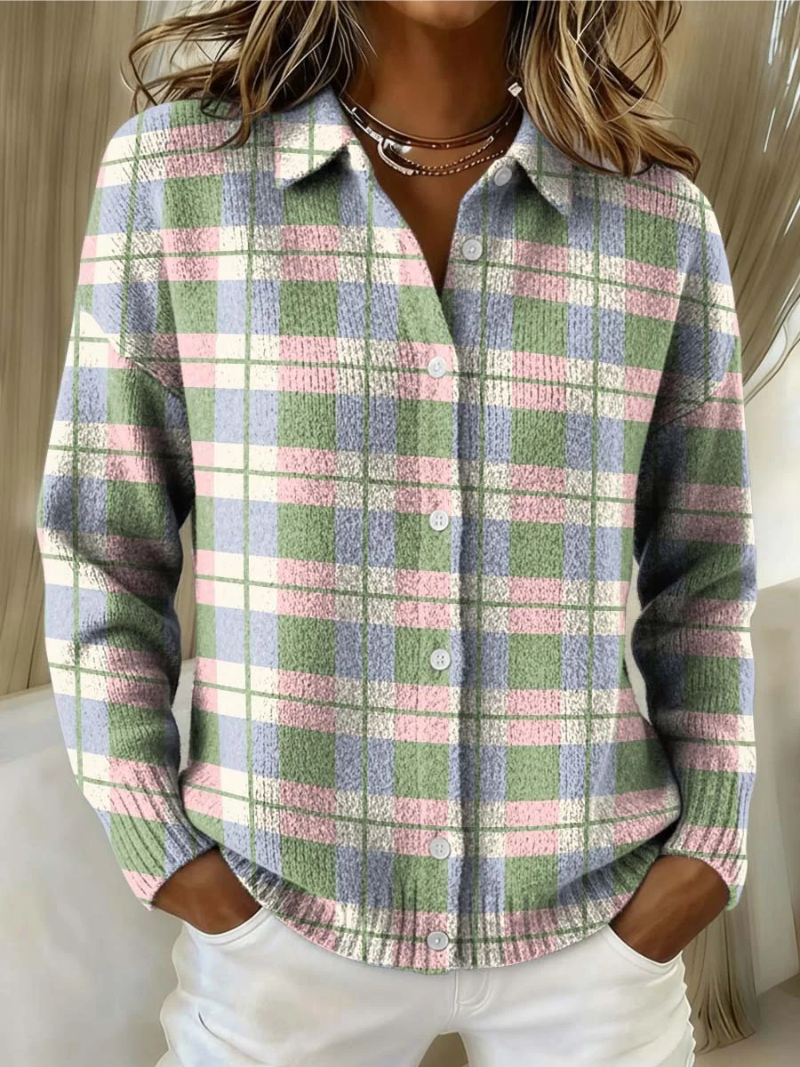 Margot™ | Women's Pastel Plaid Button Cardigan