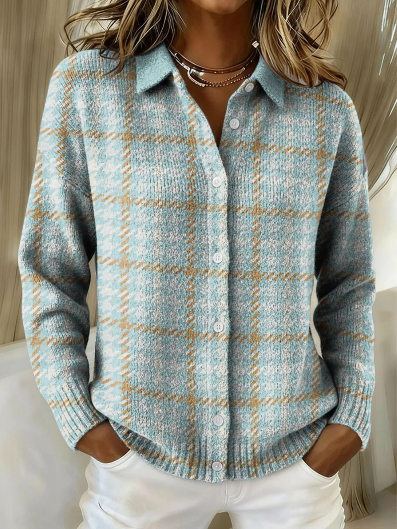 Clara™ | Women's Sky Plaid Button Knit Cardigan