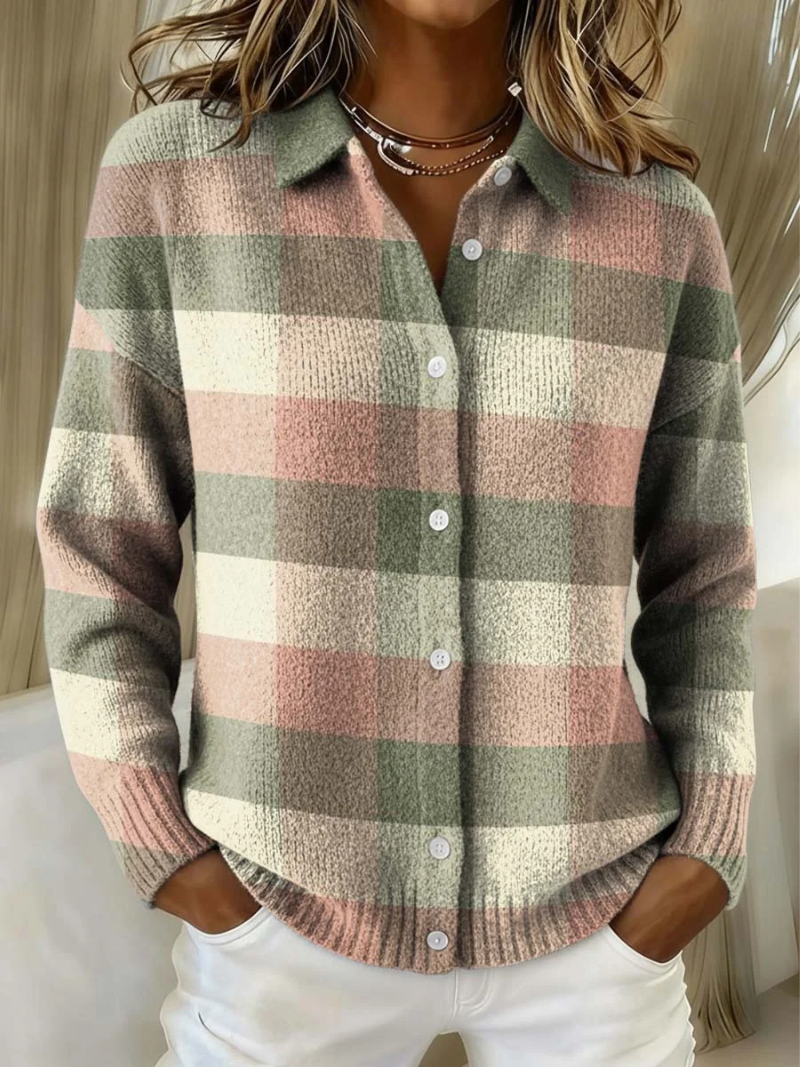 Grace™ | Women's Pastel Plaid Knit Cardigan