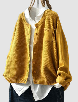 Women's cozy knit cardigan with subtle texture, shown in yellow