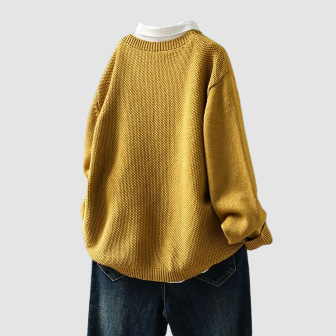 Women's cozy knit cardigan with subtle texture, shown in yellow