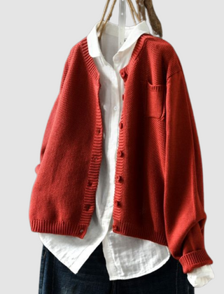 Women's cozy knit cardigan with subtle texture, shown in yellow