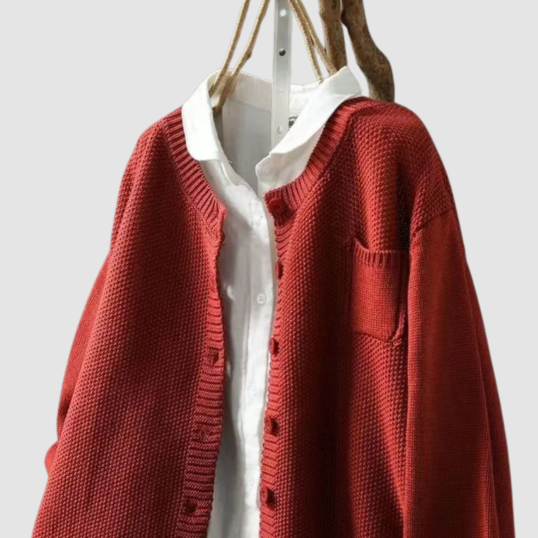 Women's cozy knit cardigan with subtle texture, shown in yellow