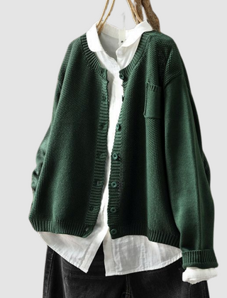 Women's cozy knit cardigan with subtle texture, shown in yellow