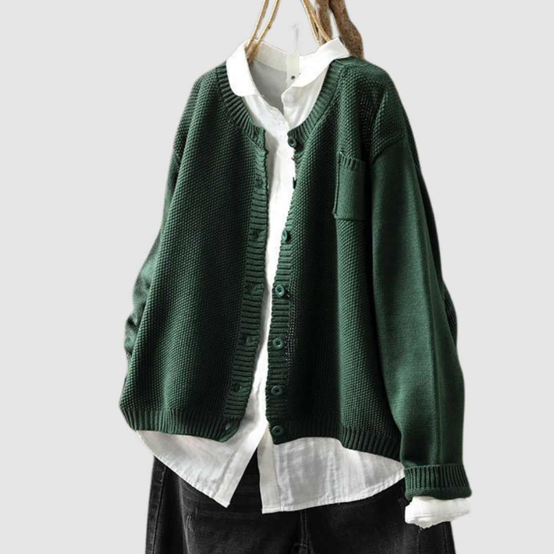 Women's cozy knit cardigan with subtle texture, shown in yellow
