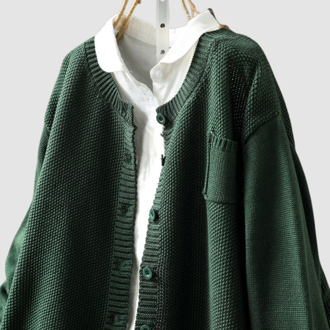 Women's cozy knit cardigan with subtle texture, shown in yellow