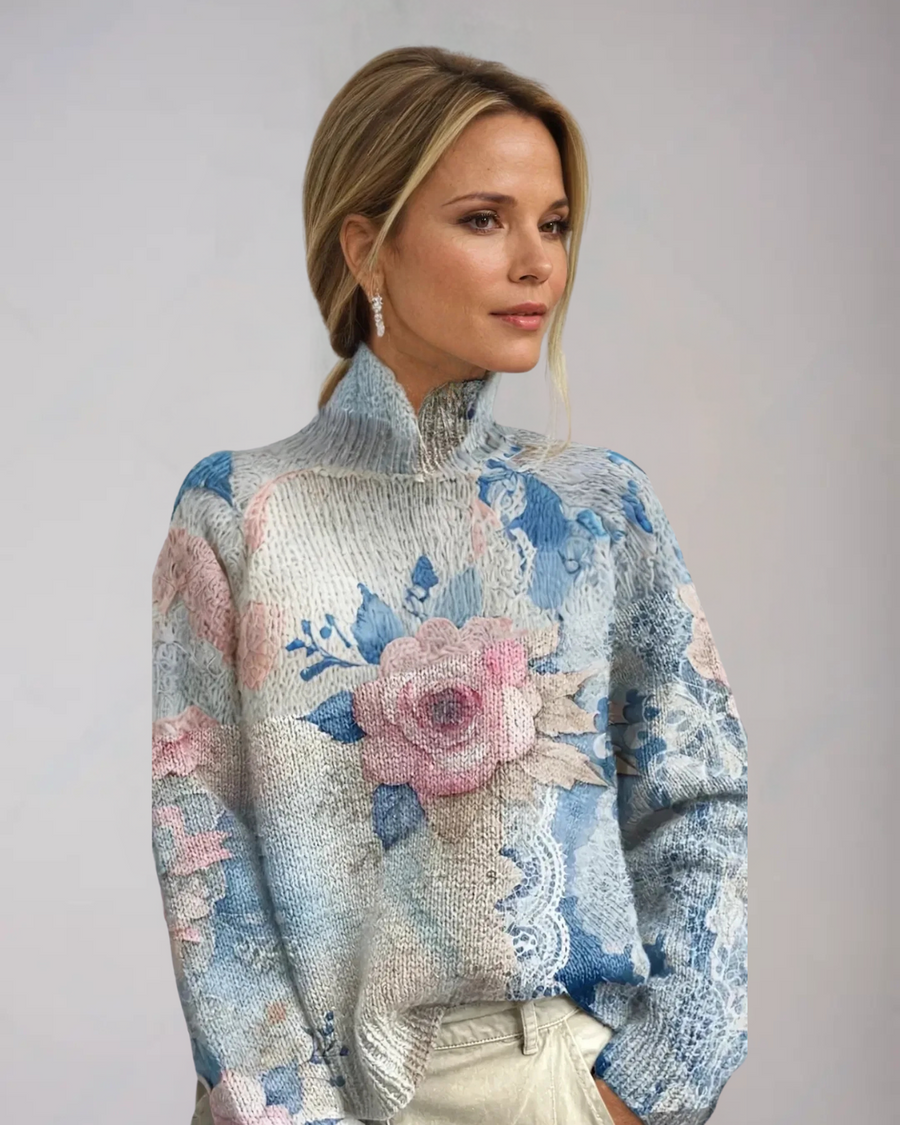 SYLVIE | Elegant Patterned Openwork Turtleneck