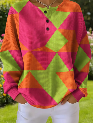 Women's waffle-knit sweatshirt with gradient art print in a relaxed fit