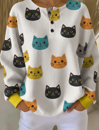 Women's gradient art print waffle-knit sweatshirt with relaxed fit
