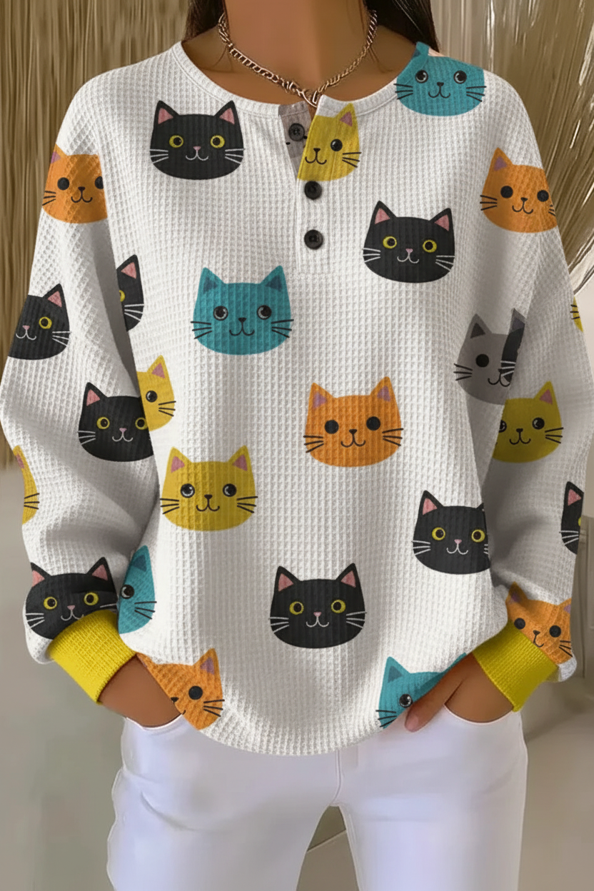 Women's gradient art print waffle-knit sweatshirt with relaxed fit