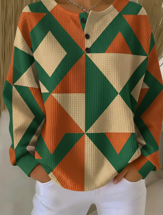 Women's gradient art print waffle-texture sweatshirt in a relaxed casual fit